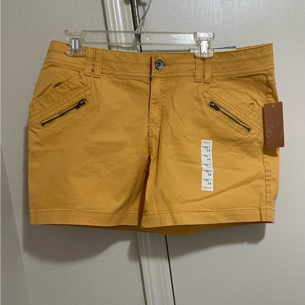 Sonoma Mustard Yellow Shorts Casual Cotton Style NWT size 14